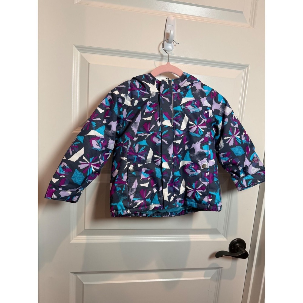 Columbia Kids Omni-Heat Puffer Jacket 2T Purple Teal Geometric Abstract Print
